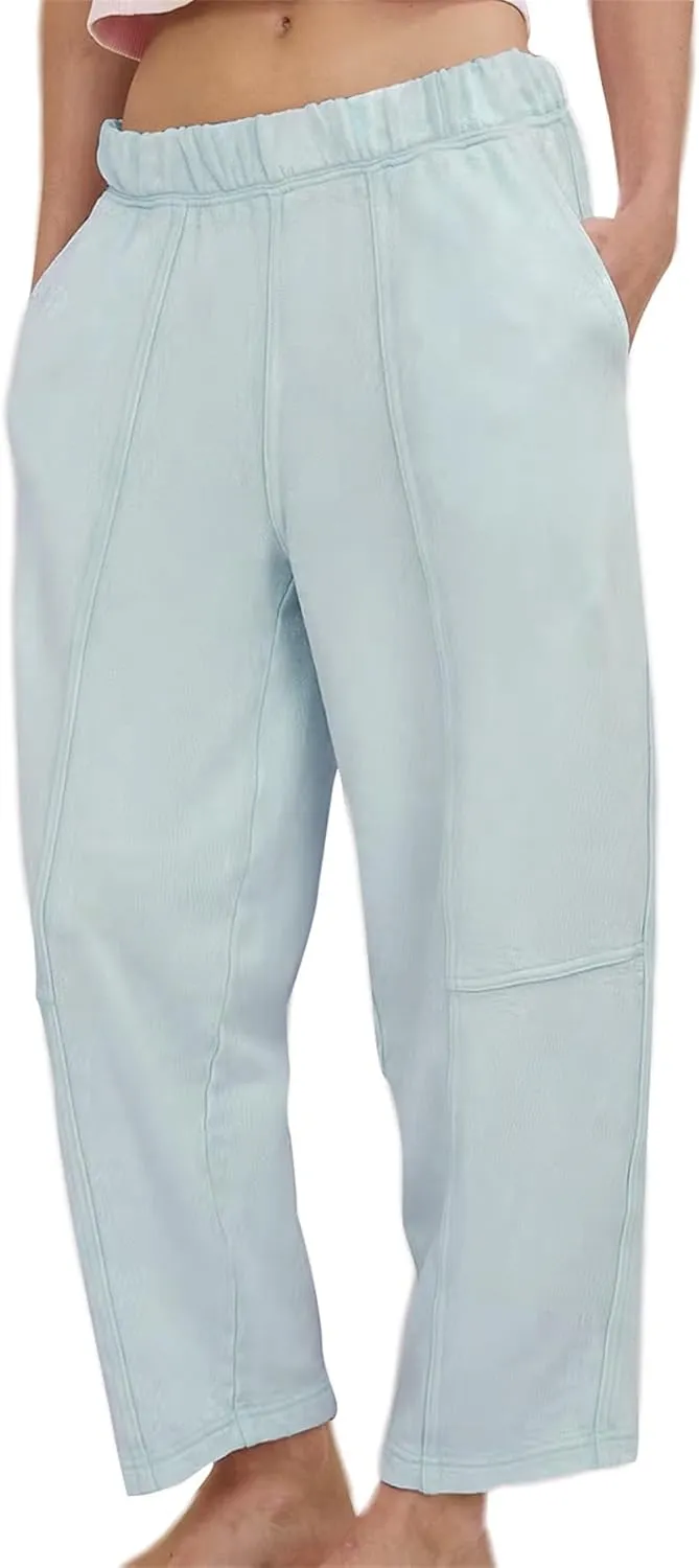 Ainangua Womens Baggy Barrel Wide Leg Sweatpants Casual Mid Rise Elastic Waisted Palazzo Harem Pants with Pockets