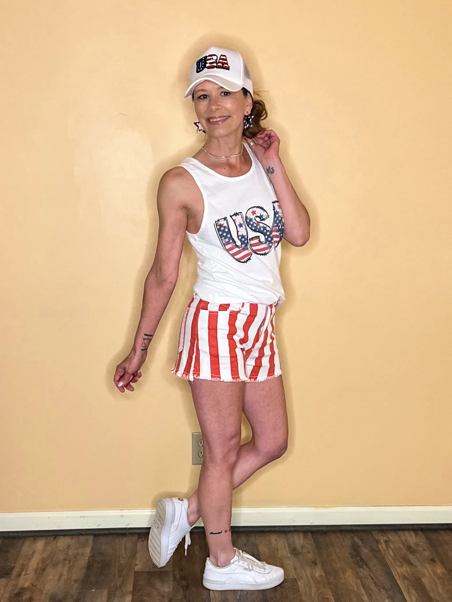 Be Bold Striped Denim Shorts - Red