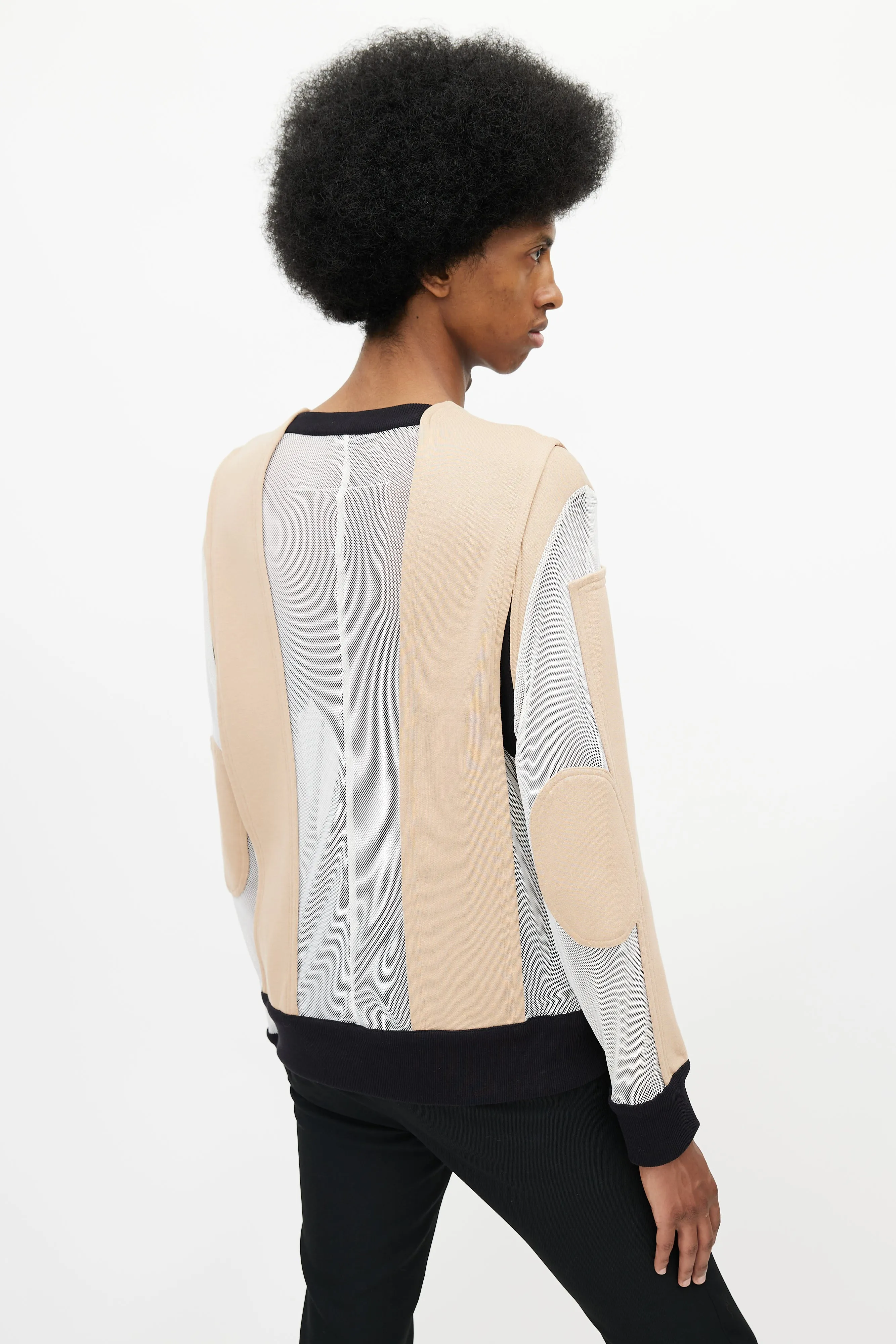 Beige & Multicolour Panelled Mesh Sweater