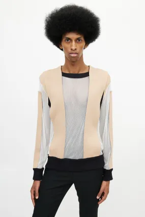 Beige & Multicolour Panelled Mesh Sweater