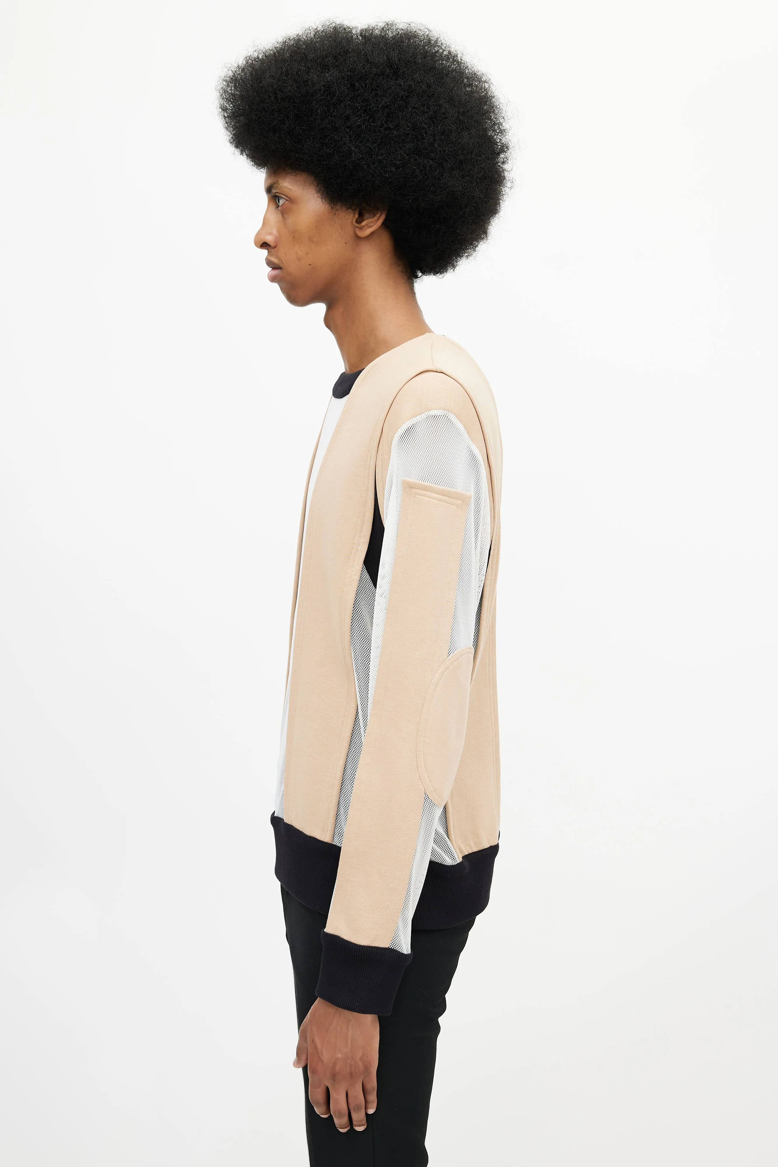 Beige & Multicolour Panelled Mesh Sweater