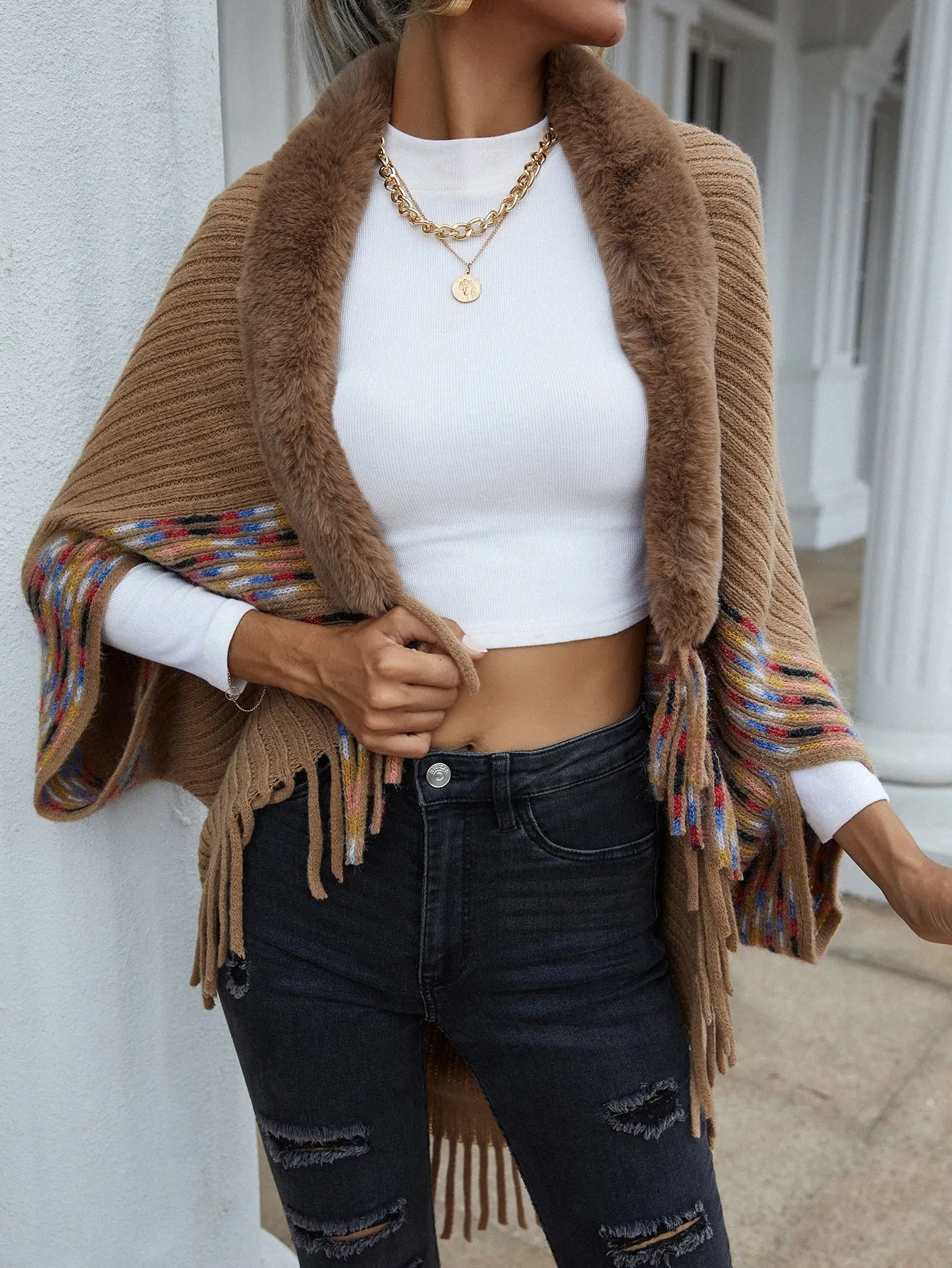 Casual Plain Fringe Long Sleeve Crop Women Cardigan