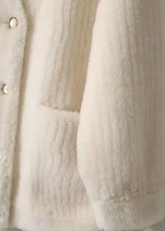 Chic White V Neck Pockets Patchwork Wool Coats Winter ML1150