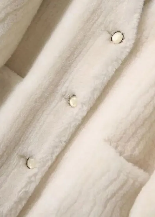 Chic White V Neck Pockets Patchwork Wool Coats Winter ML1150