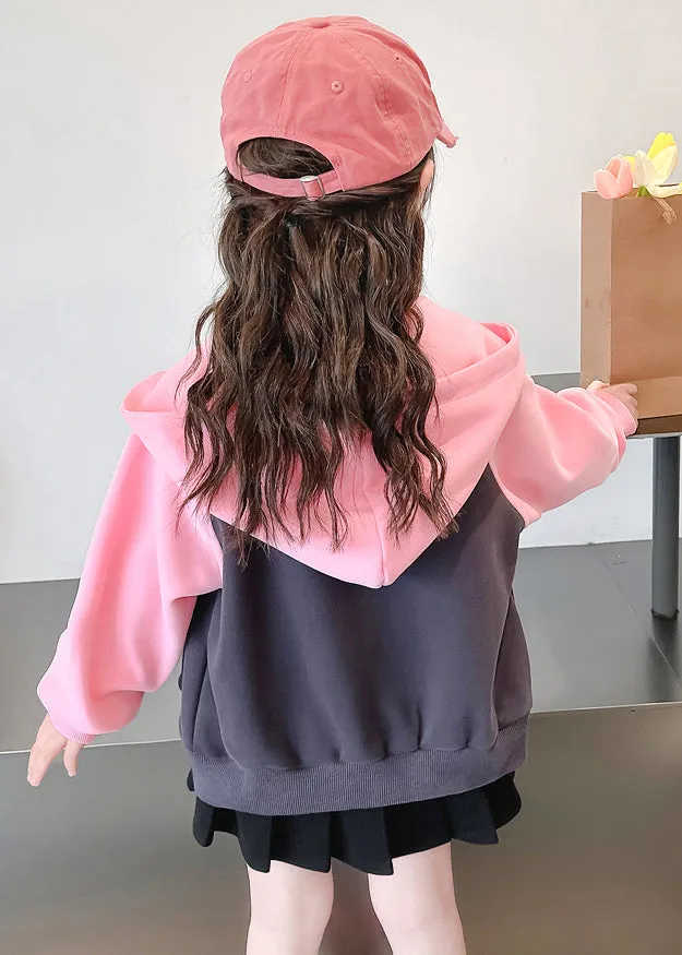 Cute Pink Hooded Print Patchwork Cotton Girls Coats Fall ML0043