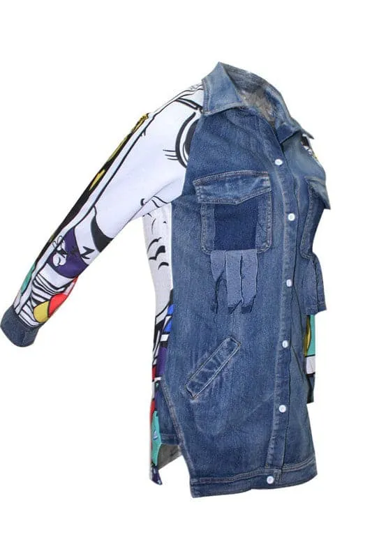 CY191 Graphic Denim Long Jacket