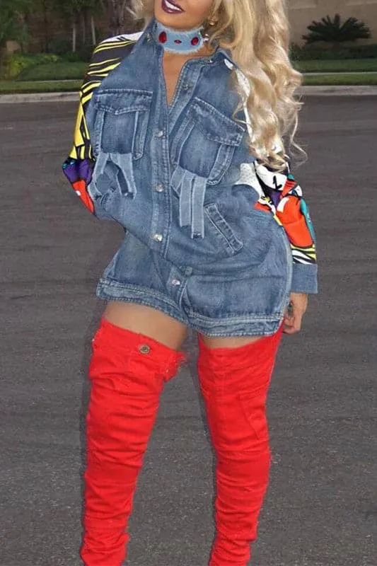 CY191 Graphic Denim Long Jacket