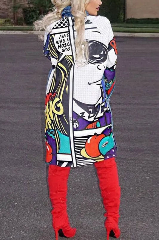 CY191 Graphic Denim Long Jacket
