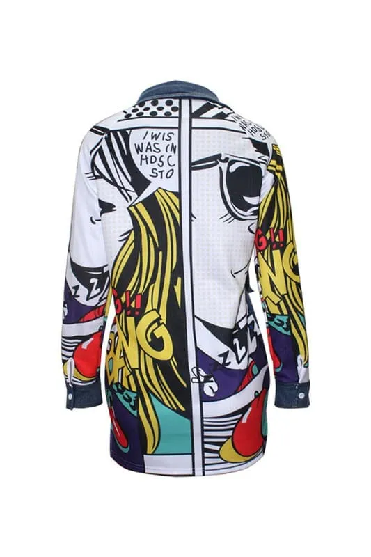 CY191 Graphic Denim Long Jacket