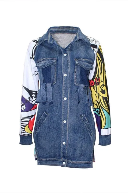 CY191 Graphic Denim Long Jacket