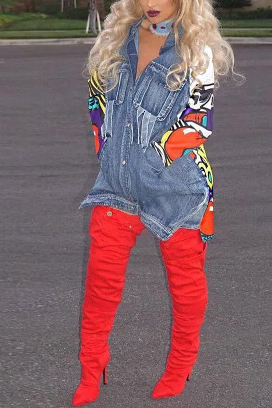 CY191 Graphic Denim Long Jacket