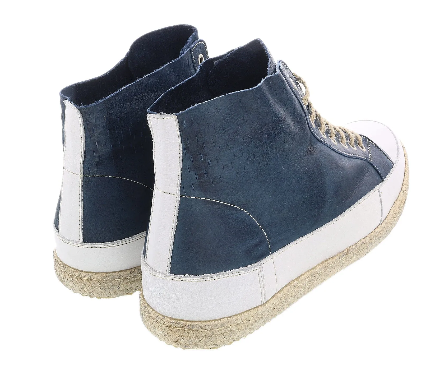 DANIELA FARGION Blue/White Leather Espadrille High Top Sneakers-