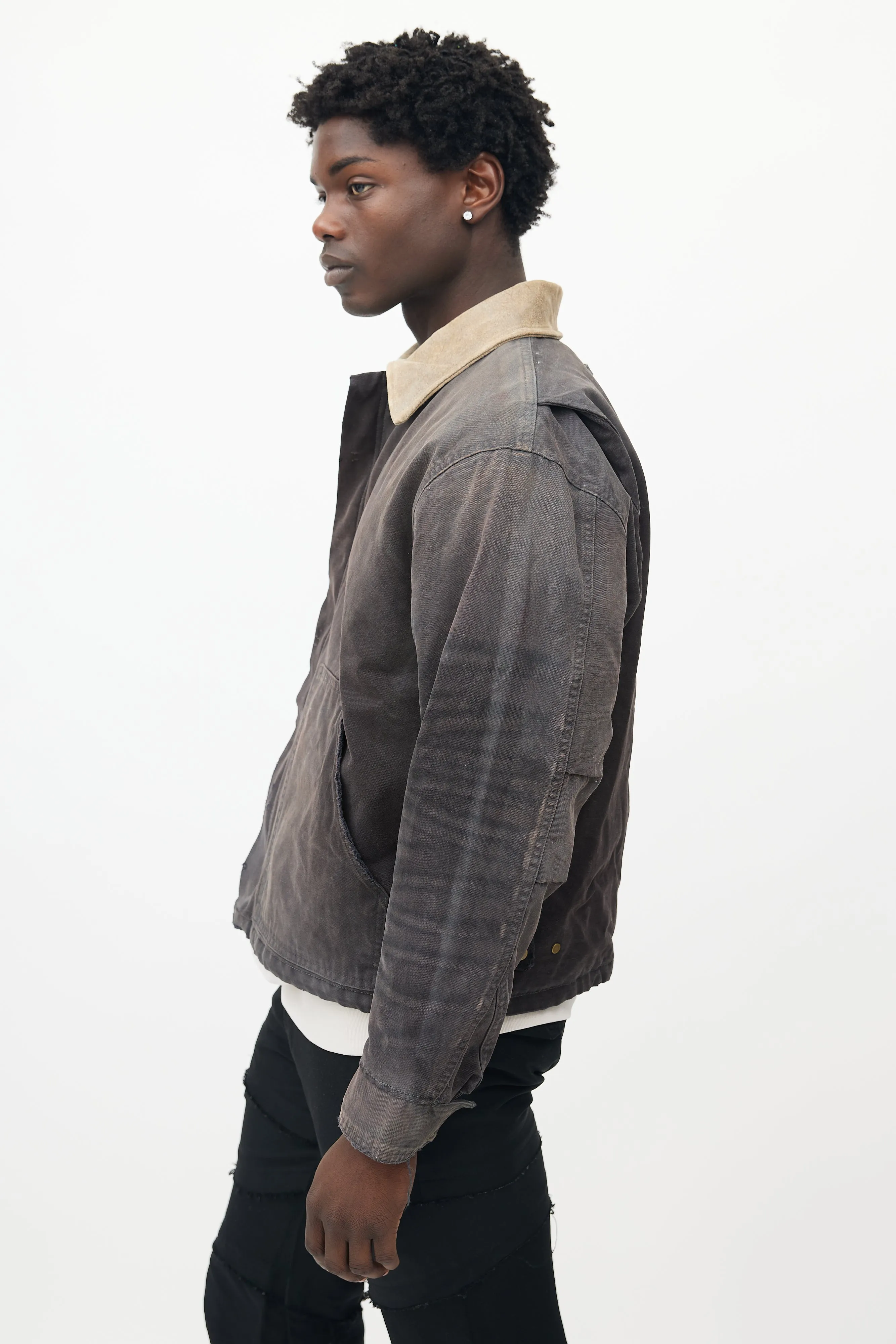 Dark Grey Distressed Canvas Work Jacket