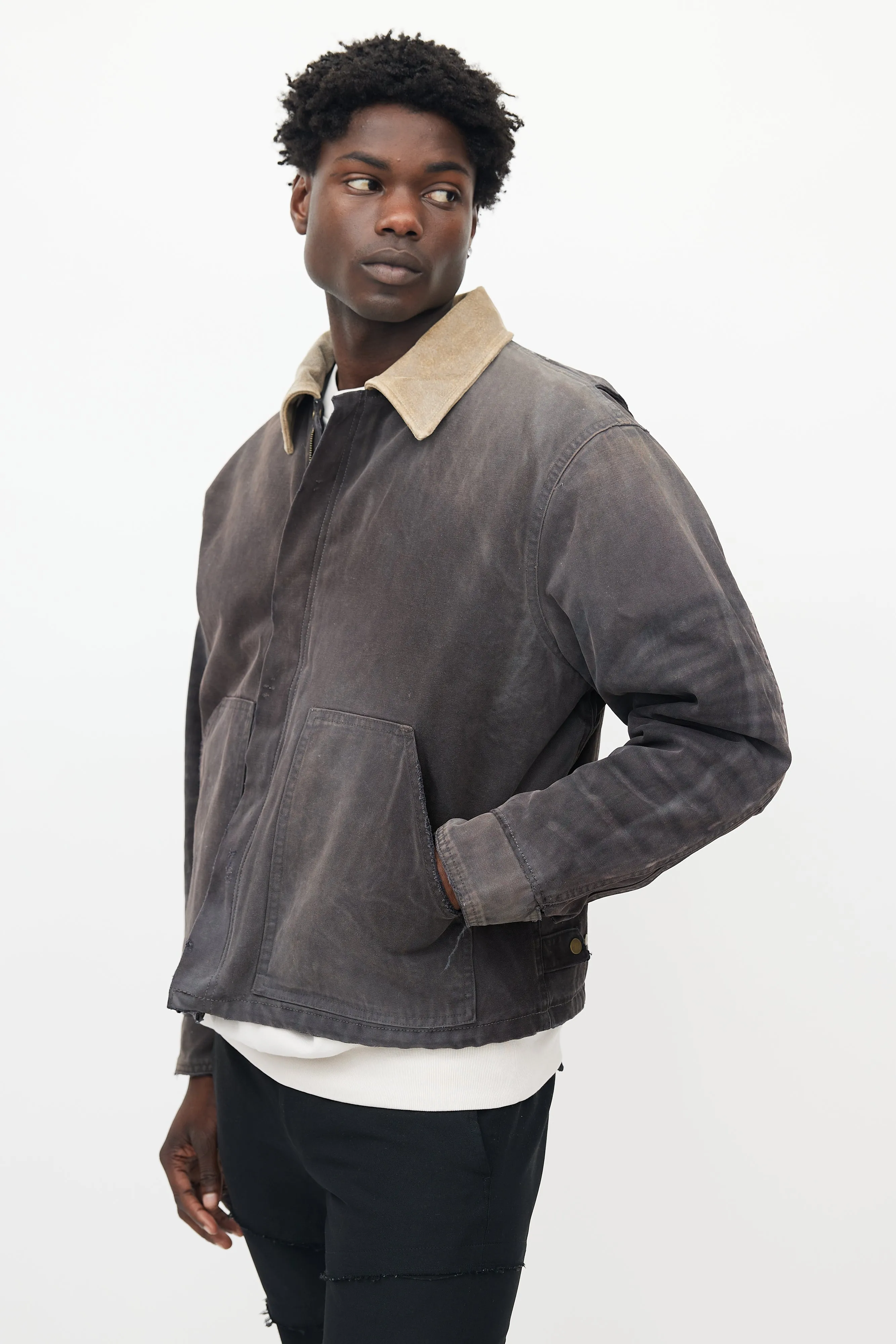 Dark Grey Distressed Canvas Work Jacket