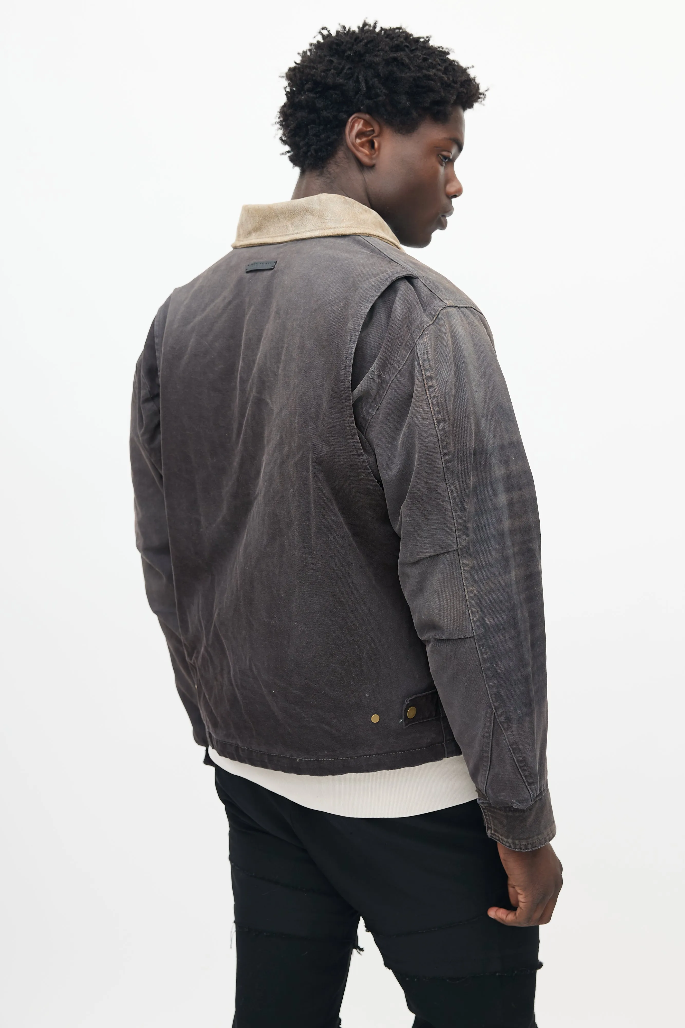 Dark Grey Distressed Canvas Work Jacket