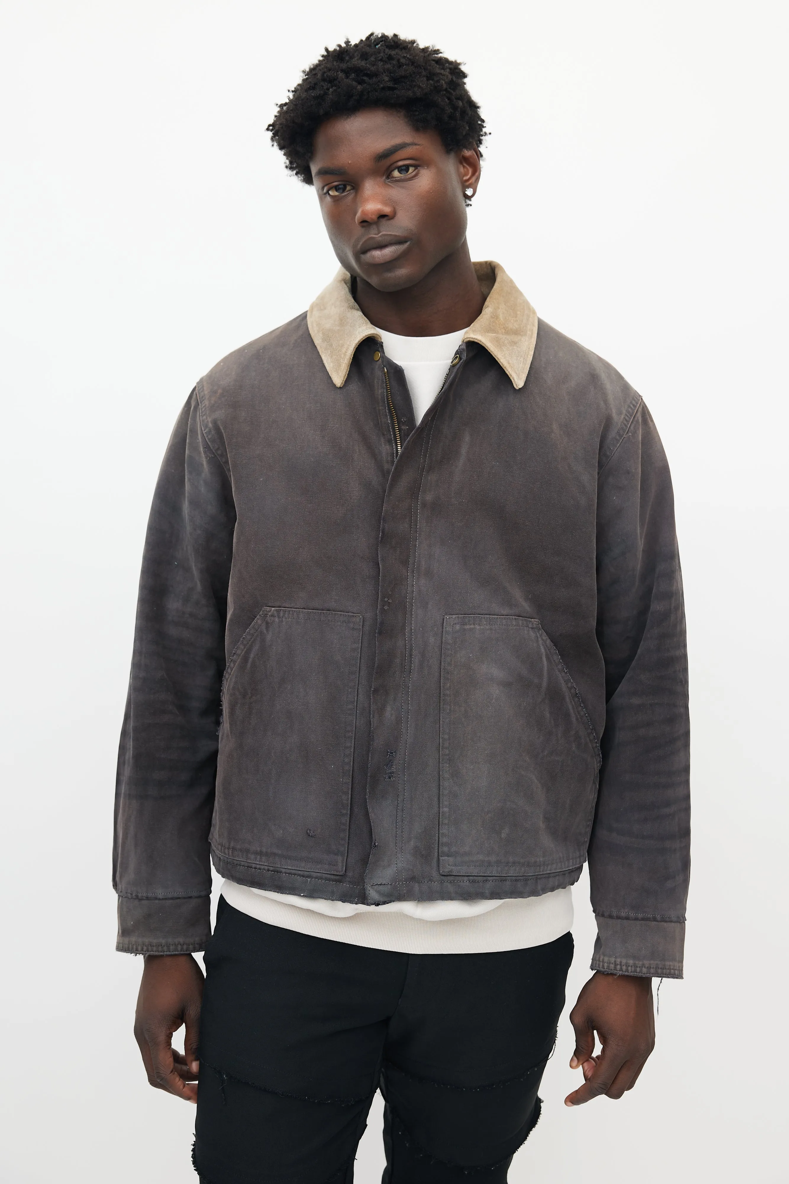 Dark Grey Distressed Canvas Work Jacket