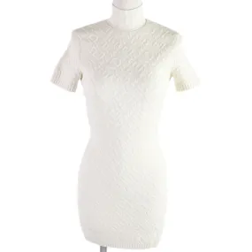 Fendi Embossed Logo High Neck Knit Dress Ivory 36