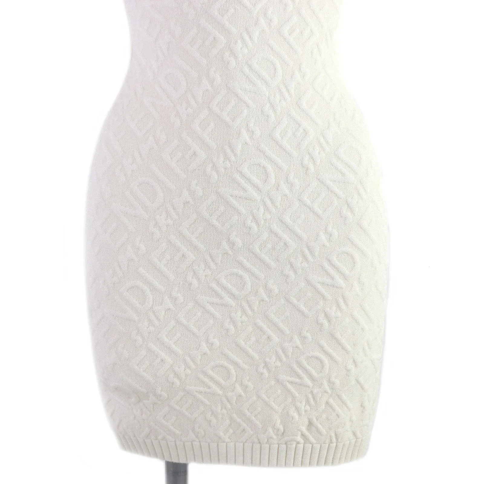 Fendi Embossed Logo High Neck Knit Dress Ivory 36