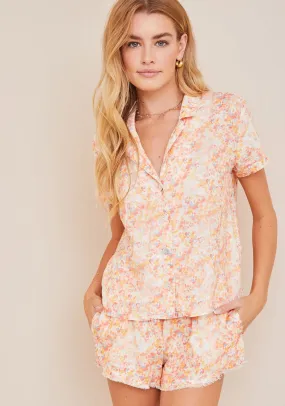 Fray Hem Short - Peach Floral Print