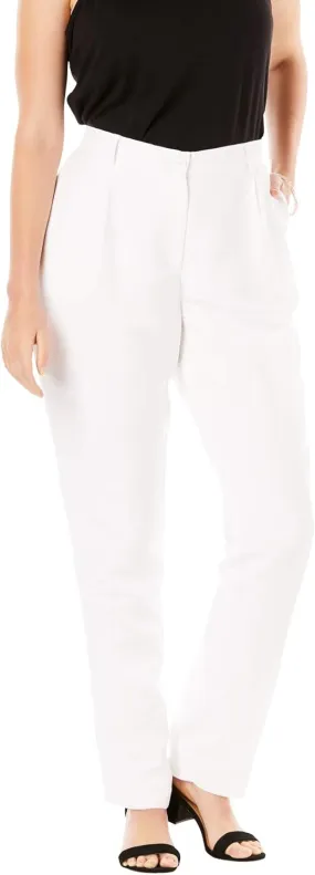Jessica London Women's Plus Size Linen Pleat-Front Pant