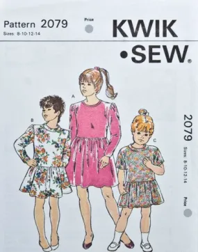 Kwik Sew 2079 Girls Knit Dresses Size- 8, 10, 12, 14 Uncut Vintage 1990's