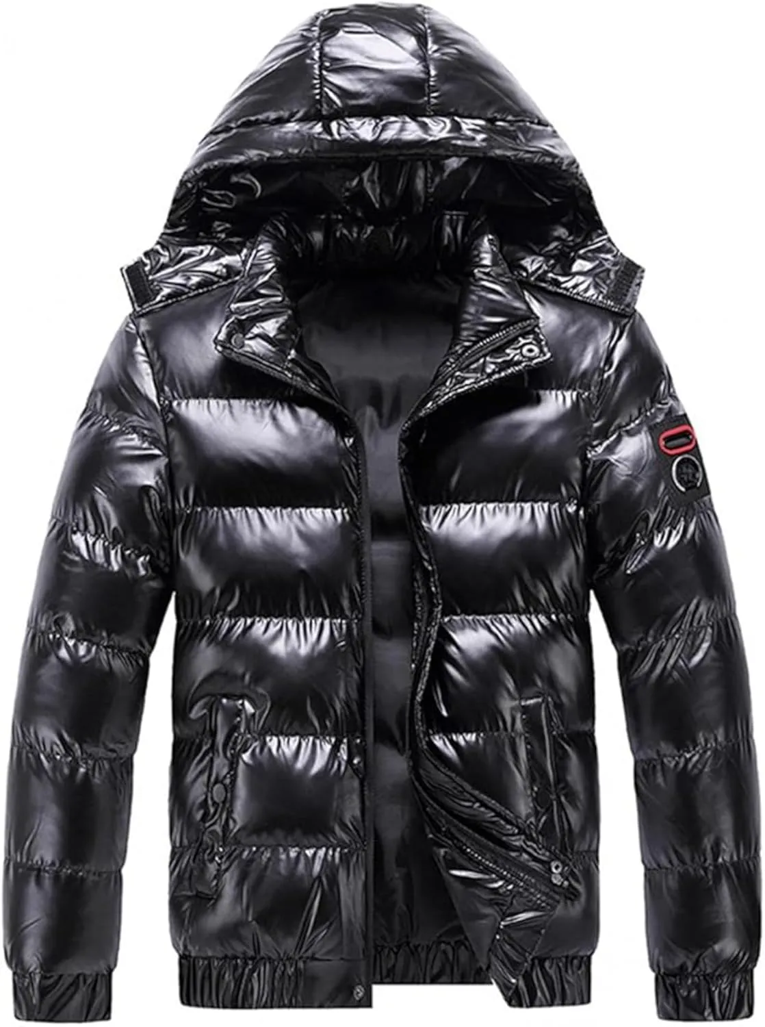 Maiyifu-GJ Men's Metallic Hooded Puffer Jacket Winter Warm Down Jackets Full Zip Alternative Quilted Padded Coat