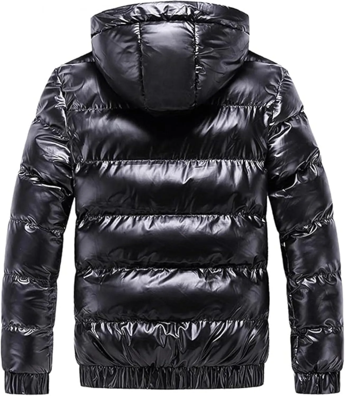 Maiyifu-GJ Men's Metallic Hooded Puffer Jacket Winter Warm Down Jackets Full Zip Alternative Quilted Padded Coat