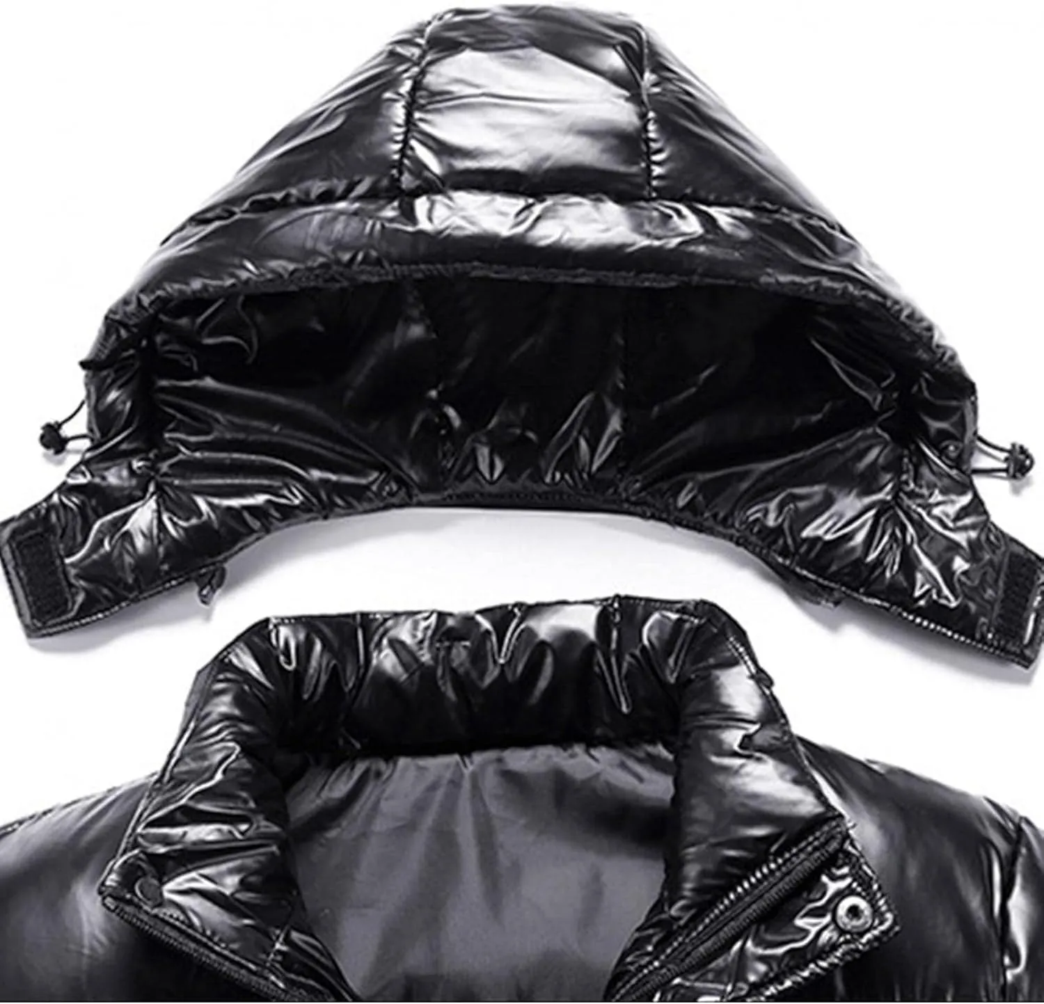 Maiyifu-GJ Men's Metallic Hooded Puffer Jacket Winter Warm Down Jackets Full Zip Alternative Quilted Padded Coat