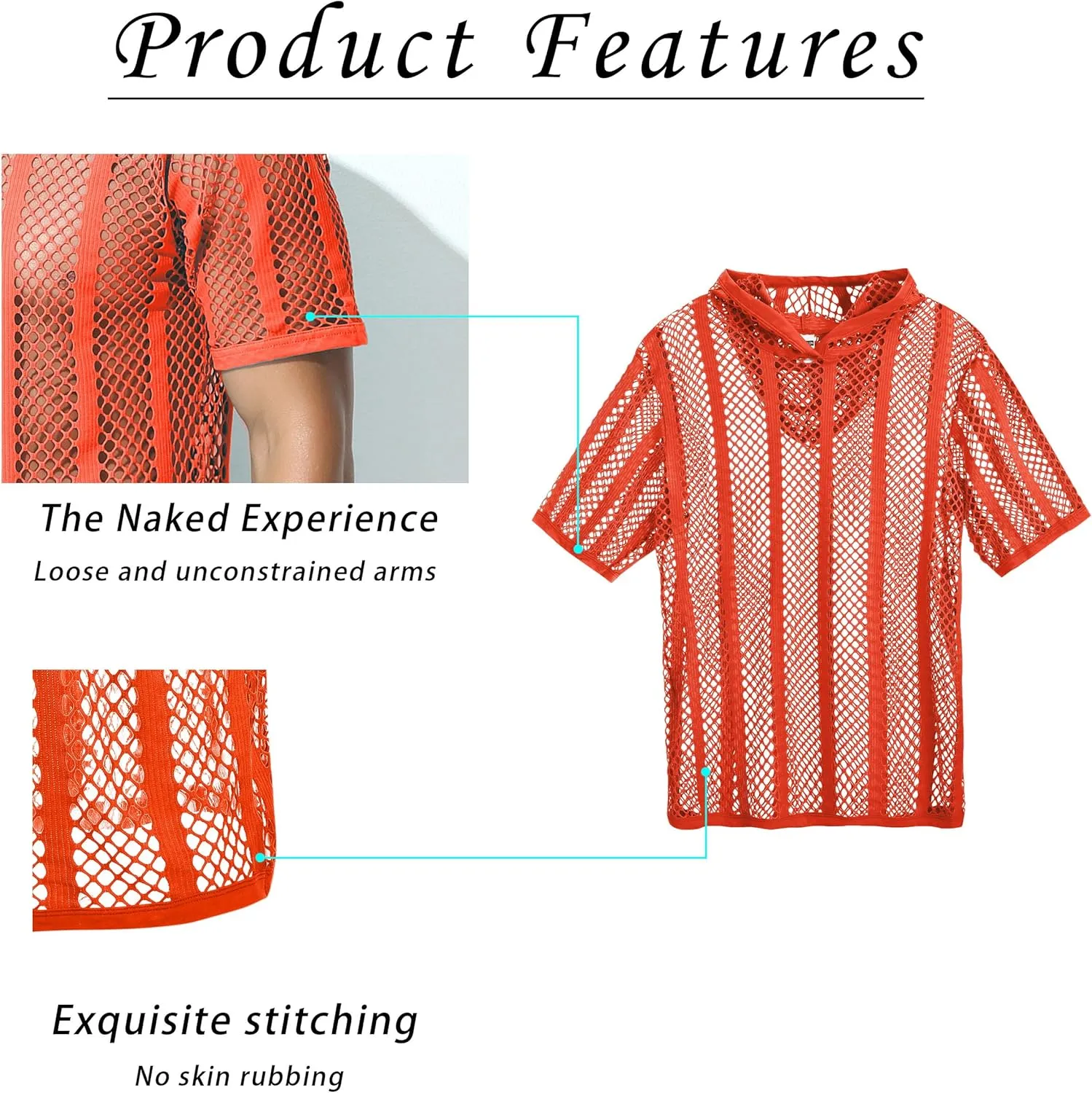 Mens Stripe Hoodies See Through Mesh Short Sleeve T-Shirt Sexy Sheer Muscle Undershirt Top M L XLXL