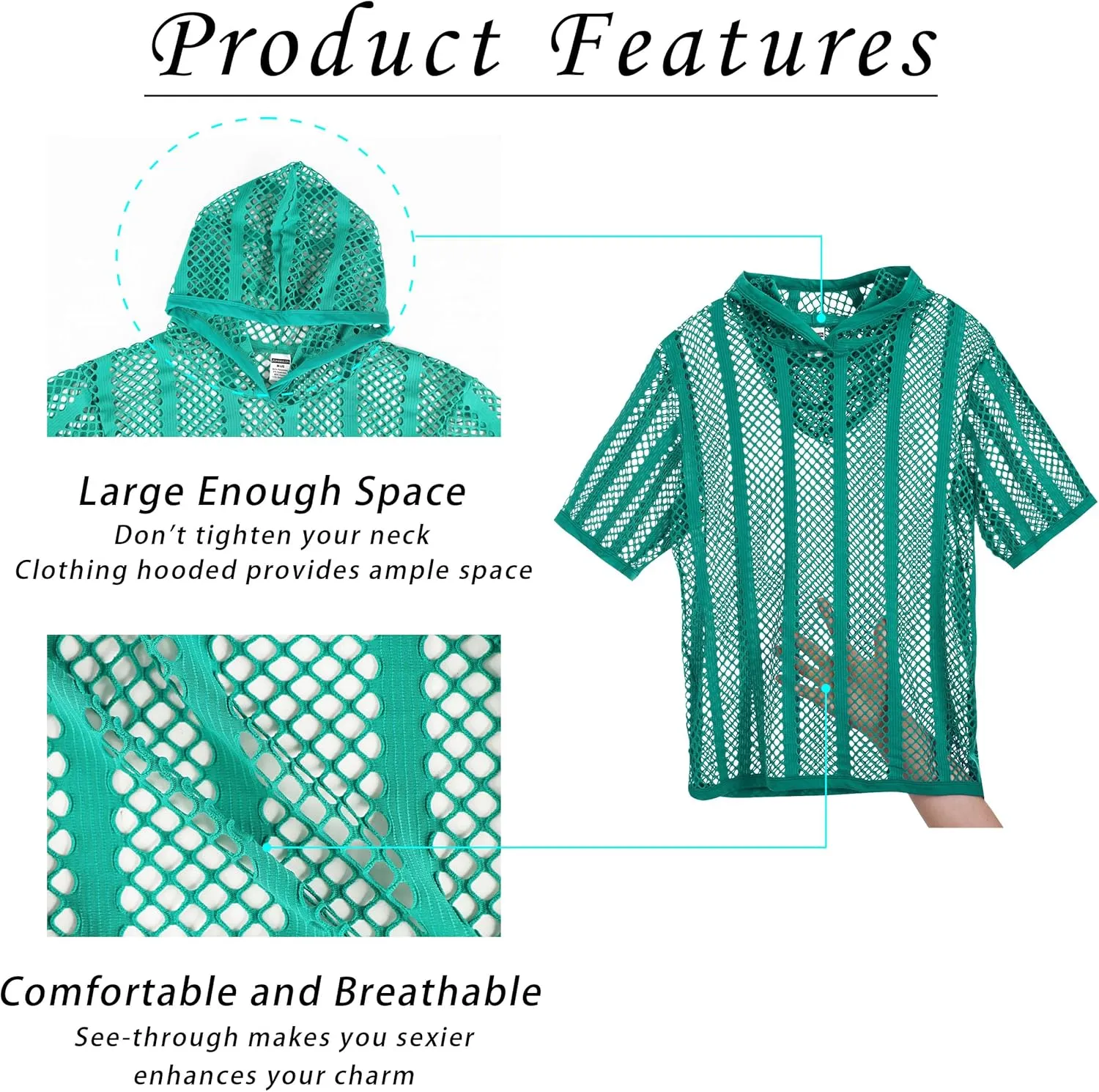 Mens Stripe Hoodies See Through Mesh Short Sleeve T-Shirt Sexy Sheer Muscle Undershirt Top M L XLXL