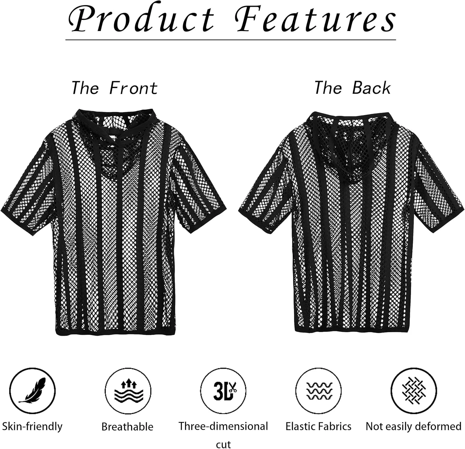 Mens Stripe Hoodies See Through Mesh Short Sleeve T-Shirt Sexy Sheer Muscle Undershirt Top M L XLXL
