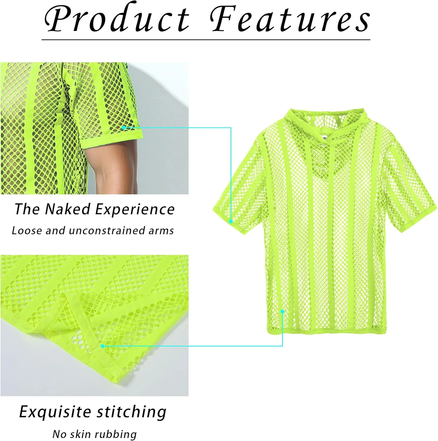 Mens Stripe Hoodies See Through Mesh Short Sleeve T-Shirt Sexy Sheer Muscle Undershirt Top M L XLXL