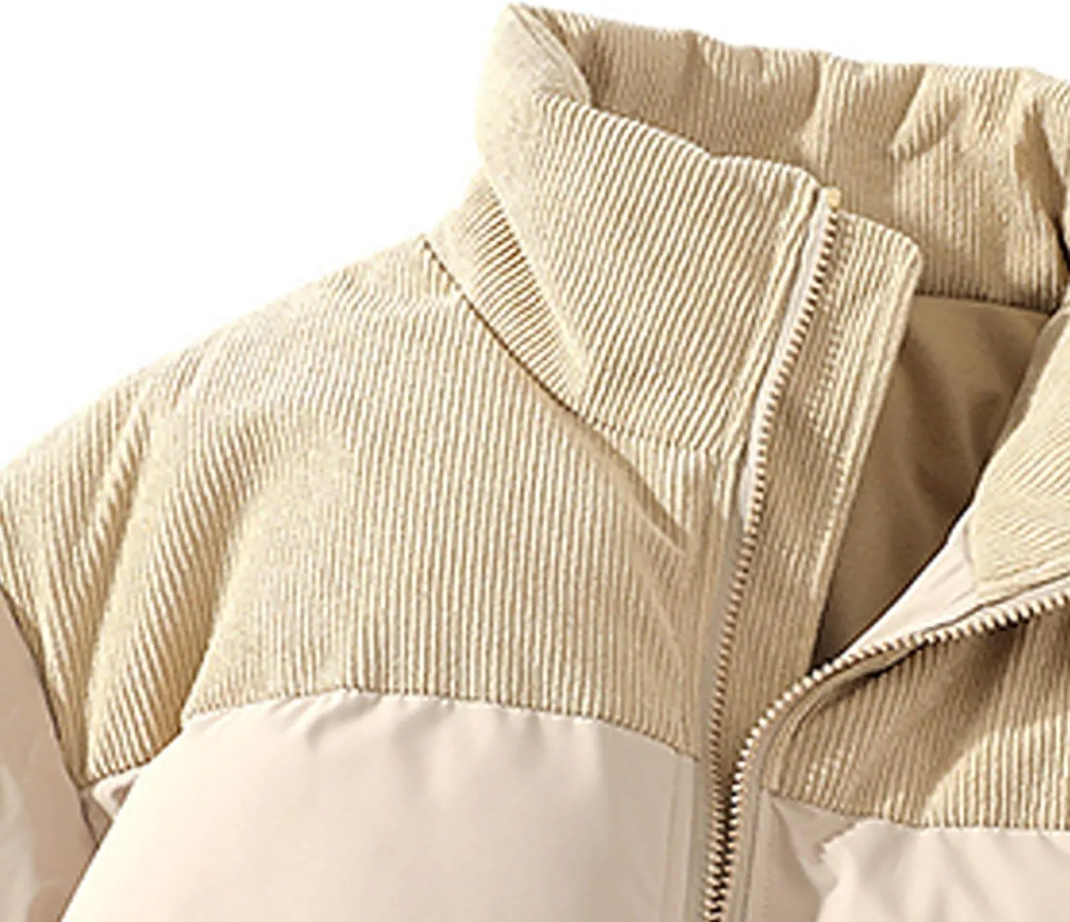 Mens Winter Bomber Jacket Warm Plus Size Puffer Jacket Corduroy Patchwork Coat Windproof Zipper Outwear Down Jacket