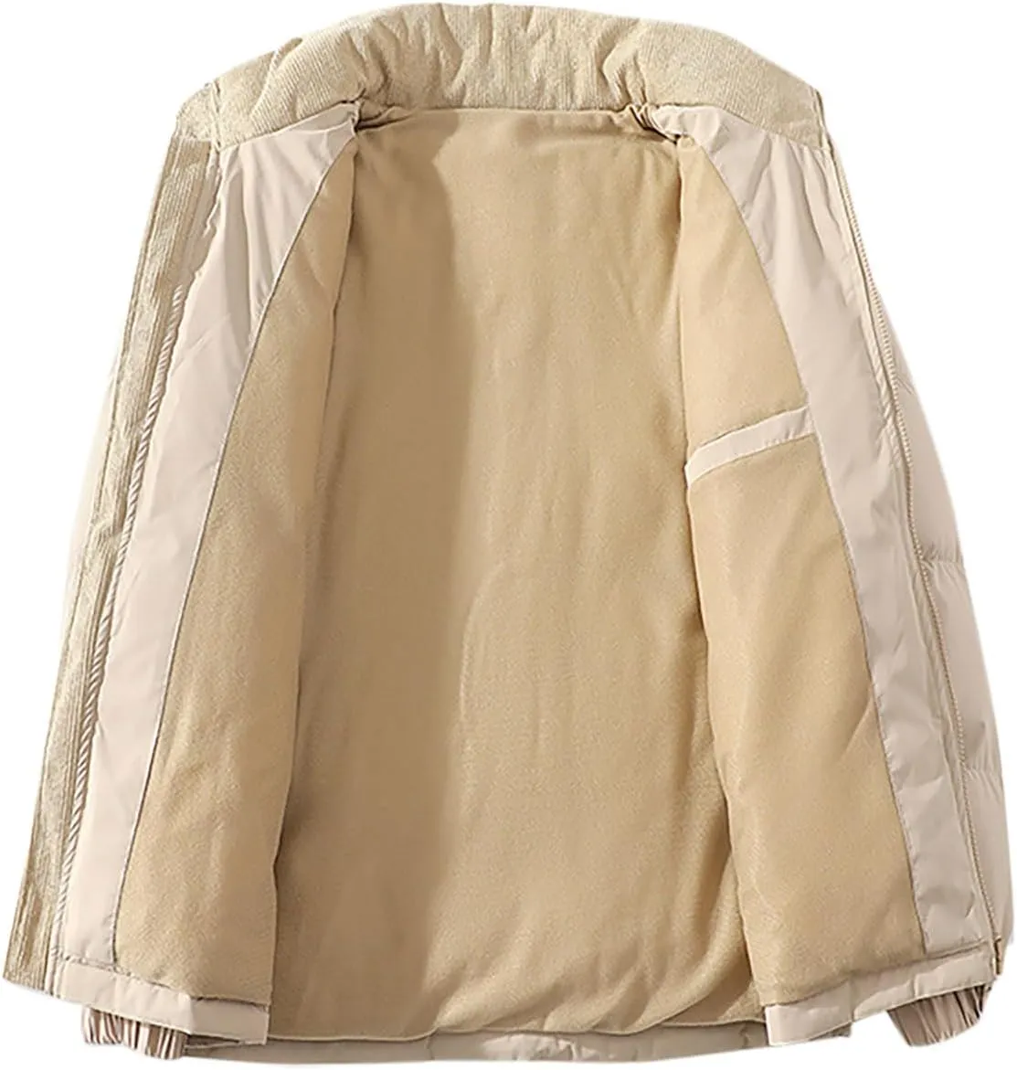 Mens Winter Bomber Jacket Warm Plus Size Puffer Jacket Corduroy Patchwork Coat Windproof Zipper Outwear Down Jacket