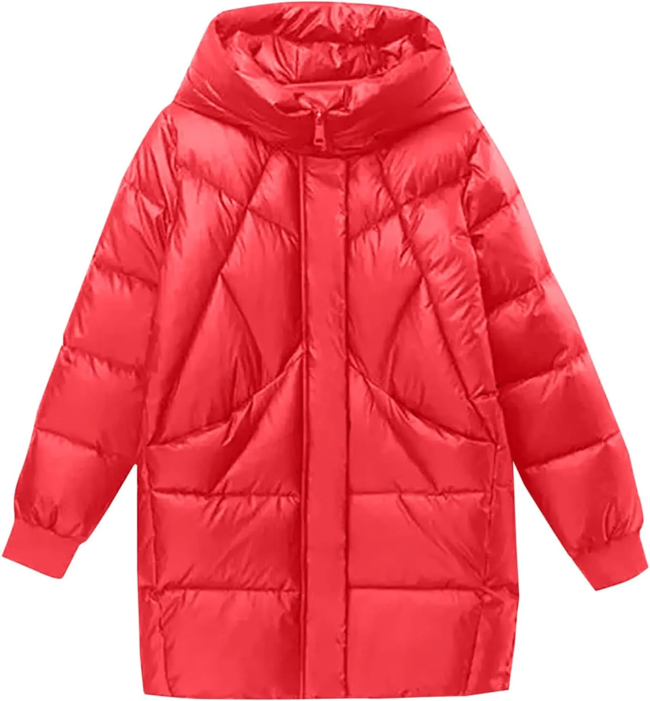 NATHGAM Women's Baggy Long Hooded Down Jacket Lightweight Oversized Winter Mockneck Puffer Coat Waterproof Loose Padded Coat