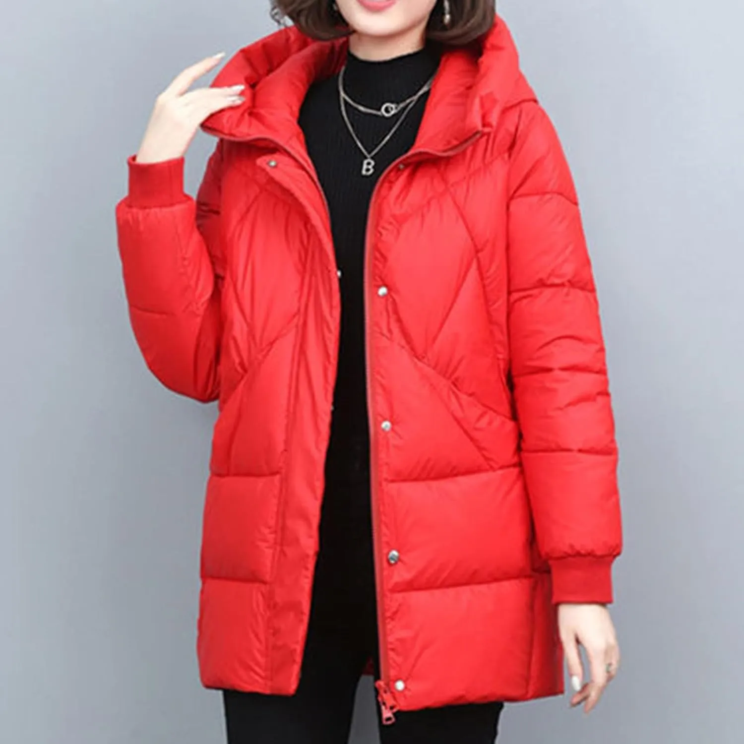 NATHGAM Women's Baggy Long Hooded Down Jacket Lightweight Oversized Winter Mockneck Puffer Coat Waterproof Loose Padded Coat