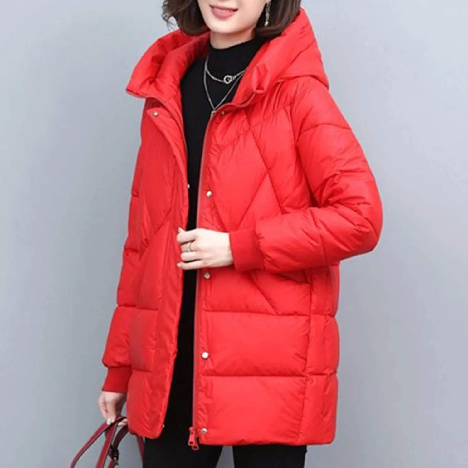 NATHGAM Women's Baggy Long Hooded Down Jacket Lightweight Oversized Winter Mockneck Puffer Coat Waterproof Loose Padded Coat