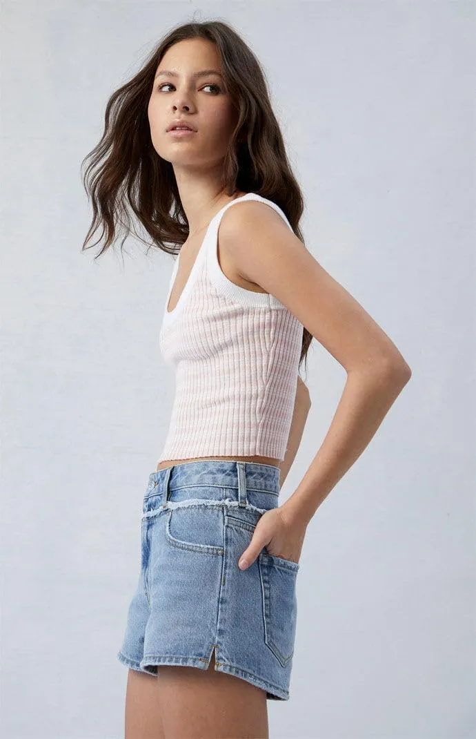 PacSun Women's Eco Light Indigo Frayed High Waisted Denim Festival Shorts