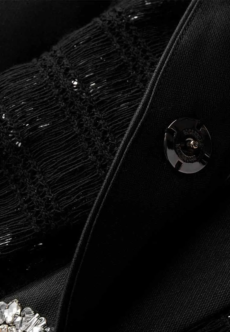 Patchwork Sequin Detailed Rhinestone Button Coat