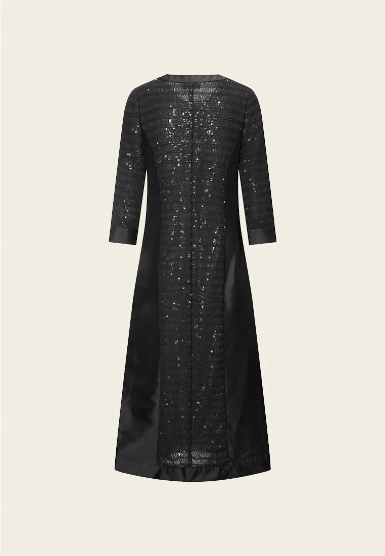 Patchwork Sequin Detailed Rhinestone Button Coat