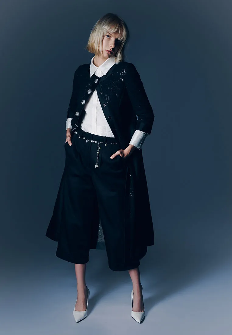 Patchwork Sequin Detailed Rhinestone Button Coat