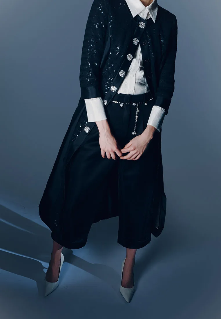 Patchwork Sequin Detailed Rhinestone Button Coat