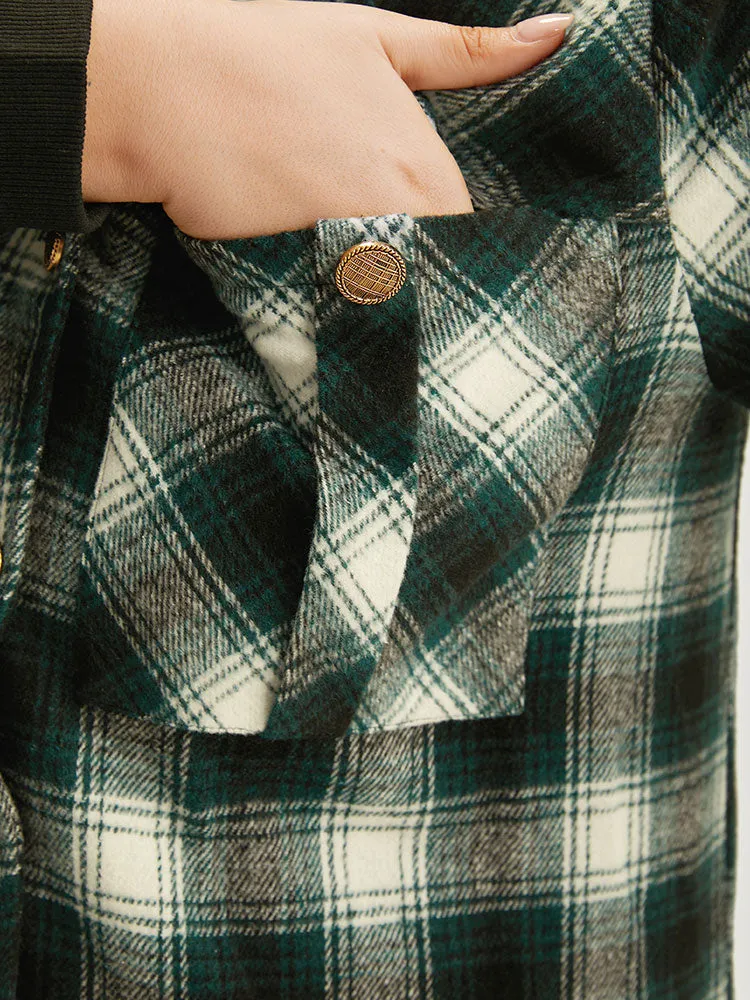 Plaid Pocket Button Up Contrast Patchwork Jacket