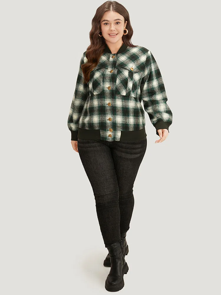 Plaid Pocket Button Up Contrast Patchwork Jacket