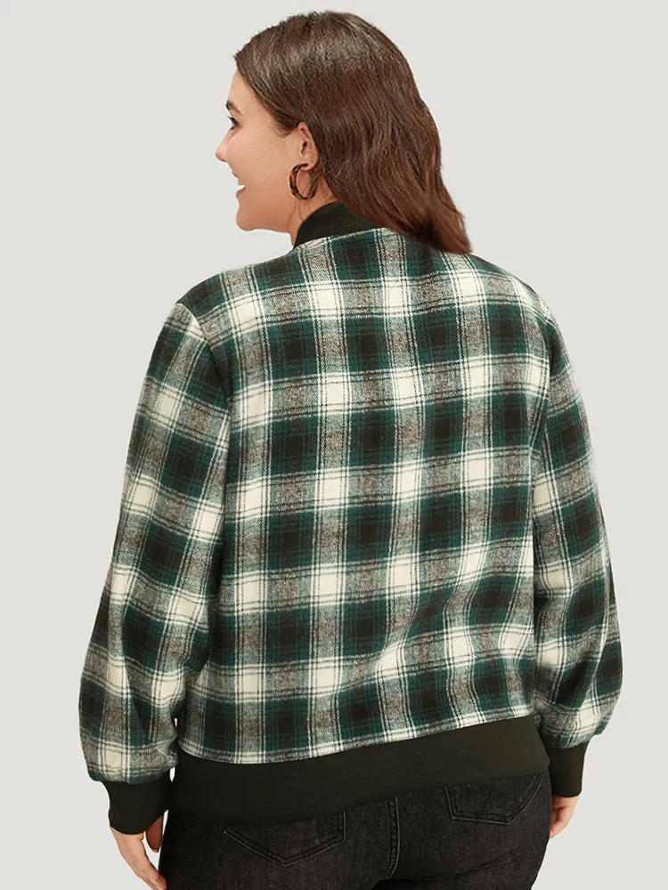 Plaid Pocket Button Up Contrast Patchwork Jacket