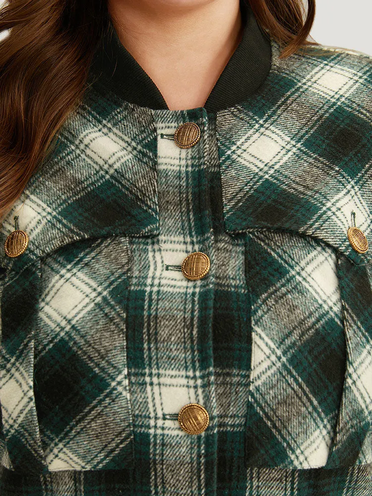 Plaid Pocket Button Up Contrast Patchwork Jacket