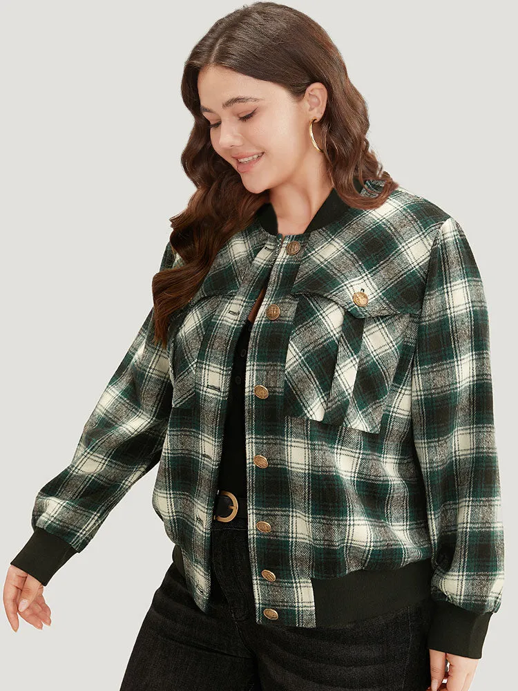 Plaid Pocket Button Up Contrast Patchwork Jacket