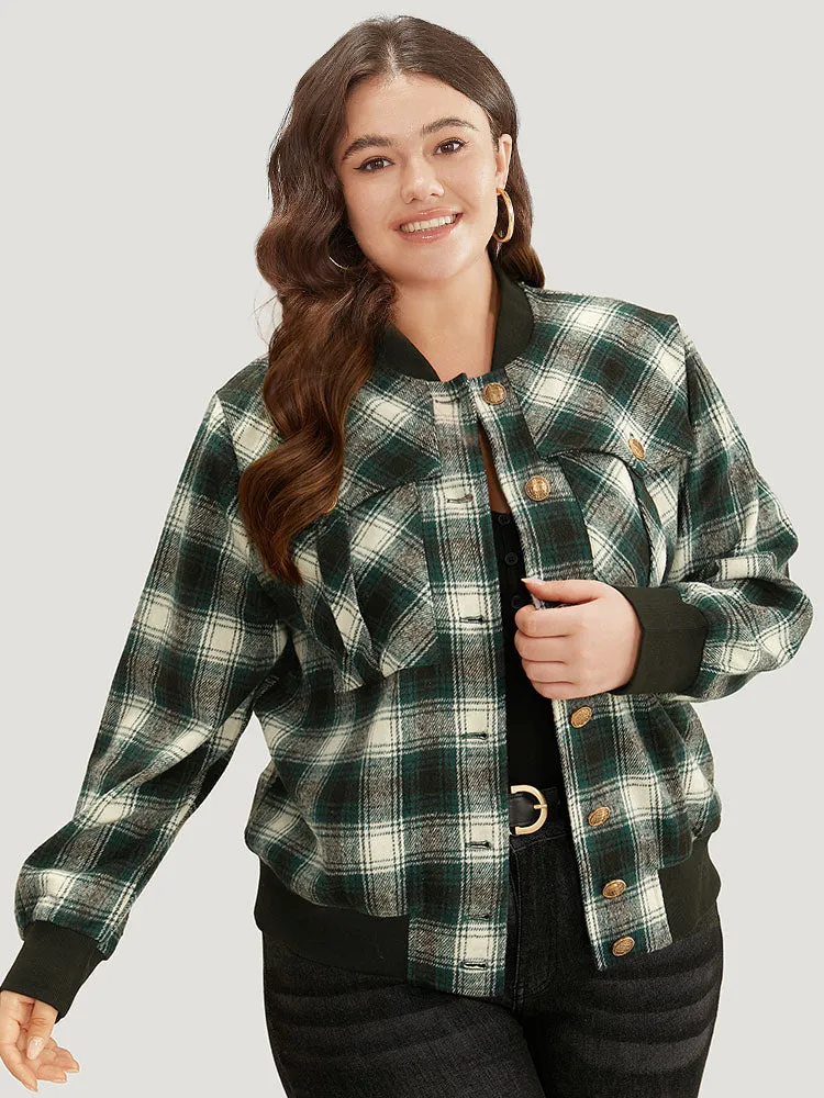 Plaid Pocket Button Up Contrast Patchwork Jacket