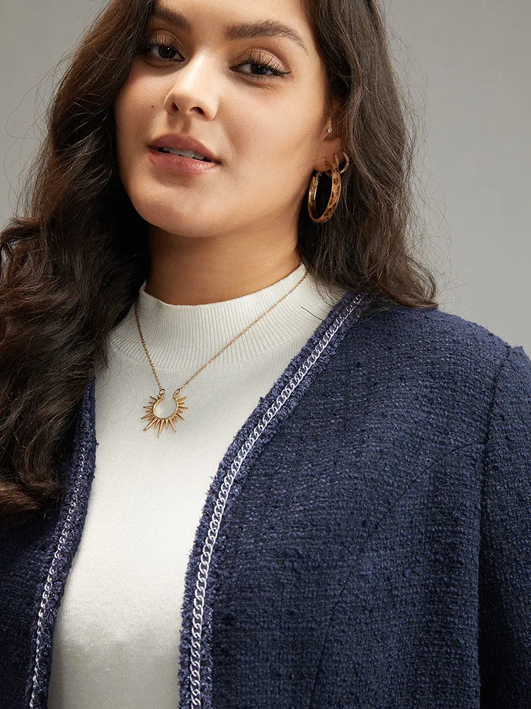 Solid Open Front Patchwork Stitch Blazer