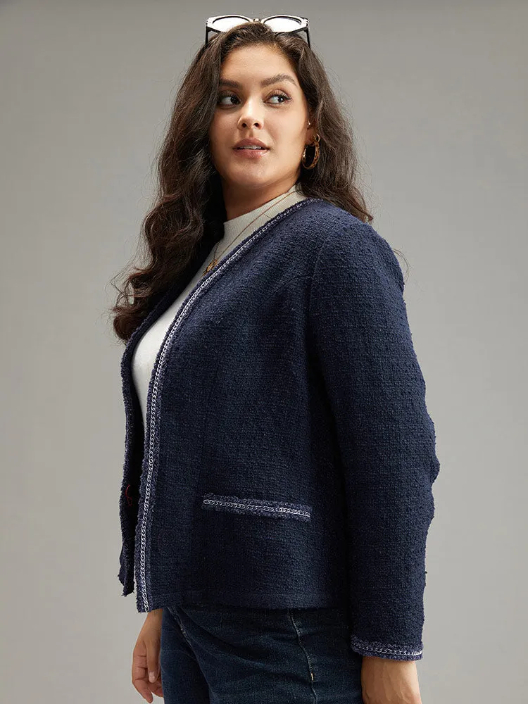 Solid Open Front Patchwork Stitch Blazer